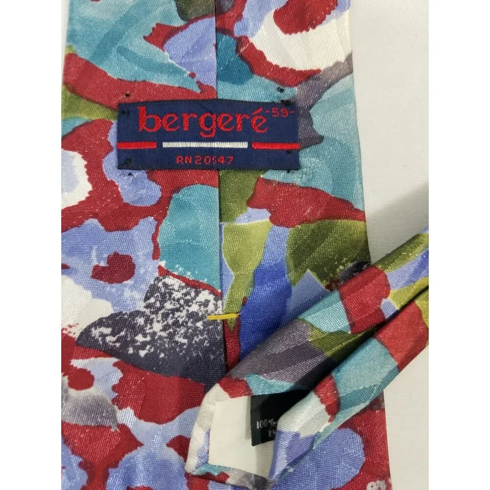 Bergere Mens Floral Tie Vintage Maroon Blue Green 4